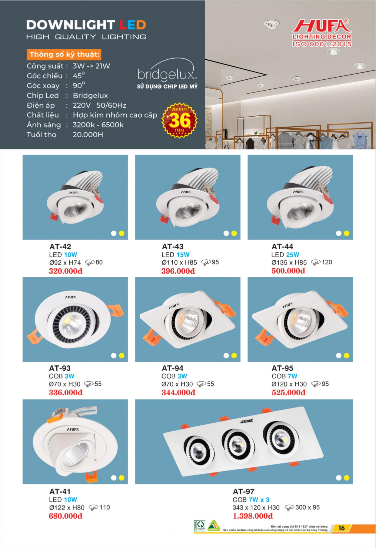 Bảng giá đèn LED HUFA 2026